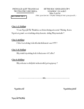 Đề 5 thi học sinh giỏi lớp 9 năm học 2014-2015 môn lịch sử